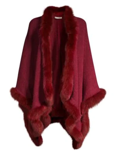 Alice And Olivia Kamala Oversized Poncho With Fur Trim In Bordeaux