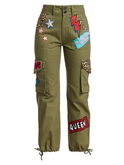 Alice And Olivia High-waisted Cargo Trousers W/ Patches In Army Multi