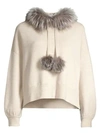 ALICE AND OLIVIA Oscar Silver Fox Fur-Trim Hooded Sweater