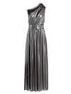 RETROFÉTE Andrea Belted One-Shoulder Metallic Maxi Dress