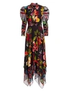 ALICE AND OLIVIA WOMEN'S KAREN FLORAL PUFF SLEEVE HANDKERCHIEF MIDI DRESS,0400011628163