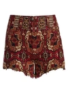 Etro High Waist Intarsia Jacquard Shorts In Red