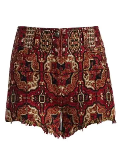 Etro High Waist Intarsia Jacquard Shorts In Red