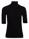 Majestic Soft Touch Elbow-sleeve Turtleneck Sweater In Noir