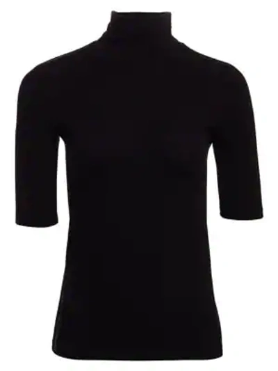 Majestic Soft Touch Elbow-sleeve Turtleneck Sweater In Noir