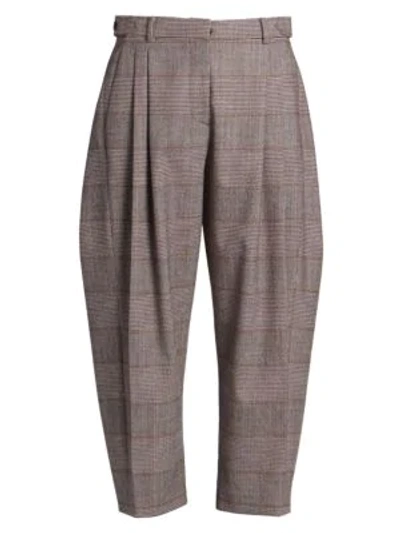 Stella Mccartney Plaid Pleat-front Wool-blend Trousers In Burgundy