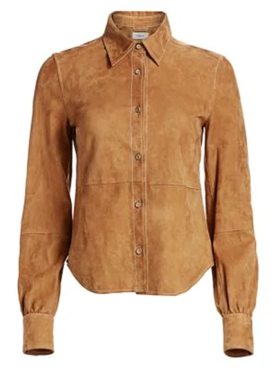 Frame 70s Suede Button-down Shirt In Camel