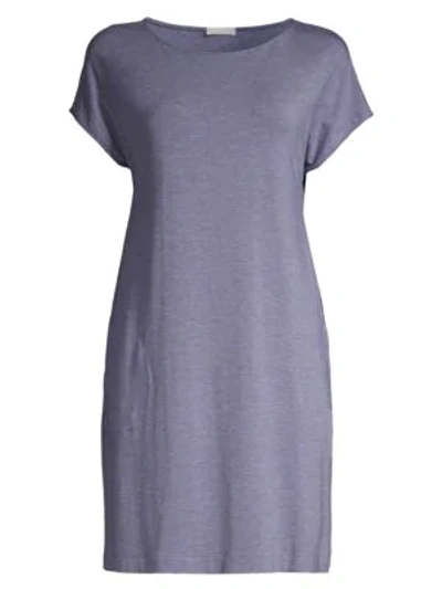 Hanro Natural Elegance Short-sleeve Nightgown In Ocean Melange
