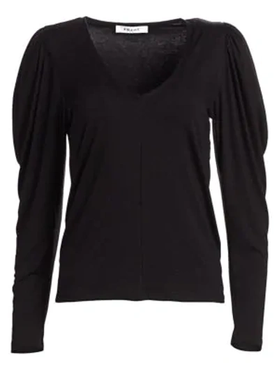 Frame Shirred Silk Long Sleeve Blouse In Black