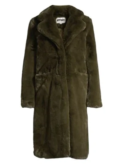 Apparis Laure Plush Faux Fur Coat In Army Green