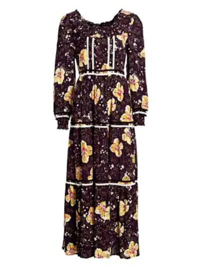 Bytimo Bell-sleeve Floral Maxi Dress In Petuna
