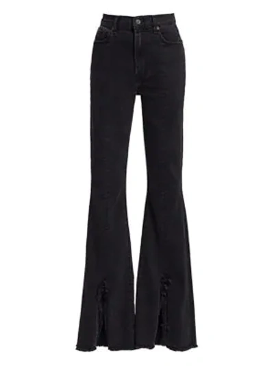 7 For All Mankind High-rise Exaggerated Kick Flare Slit-hem Jeans In Moonshadow