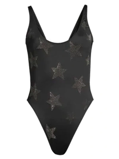 Stella Mccartney Studded Stars One-piece Swimsuit In Black