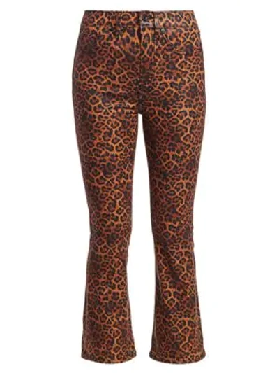 7 For All Mankind High-waisted Kick-flare Jeans In Coated Black/penny Leopard