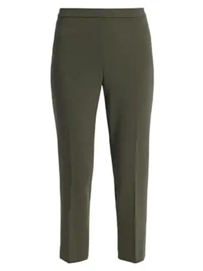 Theory Crepe Basic Pull-on Cropped Pants In Green Slate