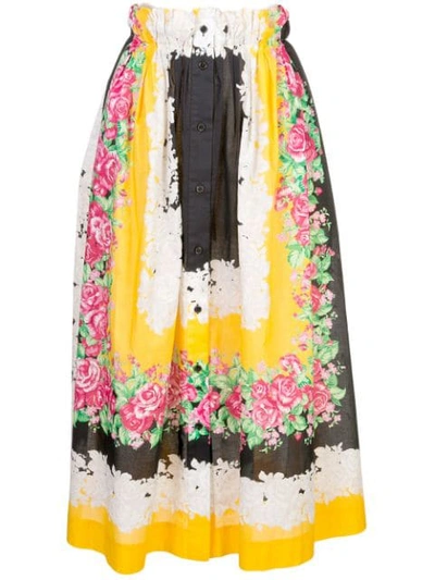 Rachel Comey Commodore Floral Voile Paperbag Skirt In Yellow