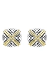 Lagos 18k Yellow Gold & Sterling Silver Signature Caviar Square Earrings In Silver