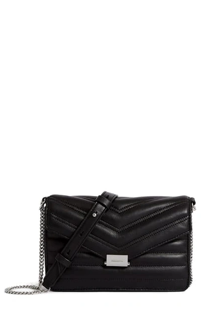 Allsaints Small Justine Quilted Leather Crossbody Bag In Black