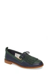 Navy/ Green Leather