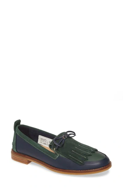 Sperry Seaport Kiltie Loafer In Navy/ Green Leather