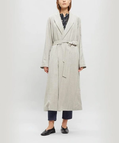 Pas De Calais Long Lapel Coat With Waist Tie In White