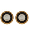 Designer Vintage 1970s Chanel Gilt Faux Black Lacquer And Pearl Clip-on Earrings In Gold