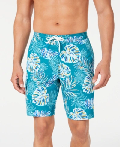 Tommy Bahama Men's Baja Canyon Leaves Palm-print 9" Board Shorts In Blue