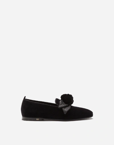 Dolce & Gabbana Velvet Slipper With Bow In Black