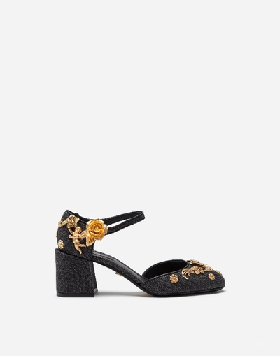 Dolce & Gabbana Fabric Ankle-strap Shoes With Embroidery In Black