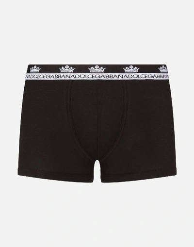 Dolce & Gabbana Men's Logo Crown Stretch-cotton Boxer Briefs In Black