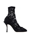 Dolce & Gabbana Black Ankle Boot In Stretch Lace And Gros Grain In Black