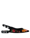 Dolce & Gabbana Floral-print Crystal-embellished Twill Flats In Black