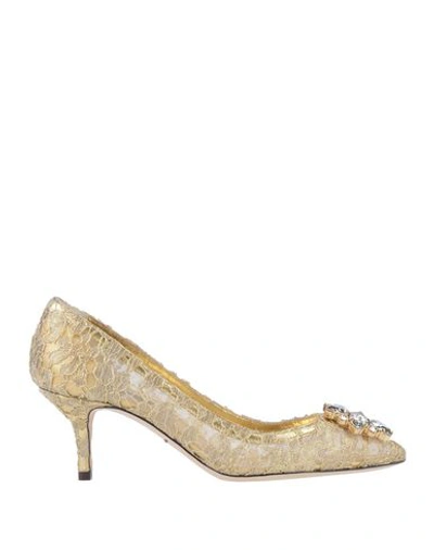 DOLCE & GABBANA DOLCE & GABBANA WOMAN PUMPS GOLD SIZE 4 POLYAMIDE, LAMBSKIN, POLYESTER,11717025SW 5