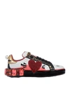 Dolce & Gabbana White Calfskin Women Sneaker With Heart-shaped Rhinestone Detail In White
