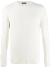 Drumohr Ribbed Detail Crew Neck Jumper In White