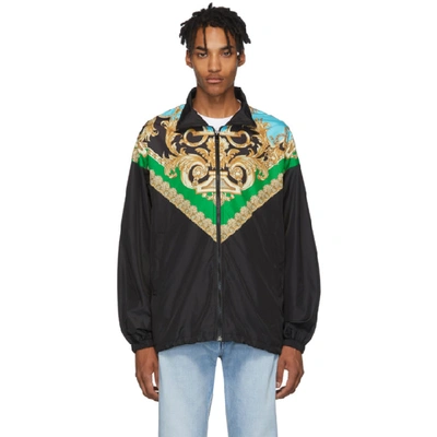 Versace Barocco Print Track Jacket In Black,green,yellow