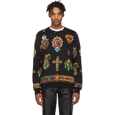 Versace Jewel-print Cotton-jersey Sweatshirt In Black