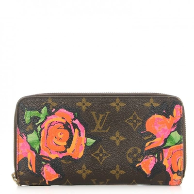 Pre-owned Louis Vuitton Zippy Wallet Stephen Sprouse Roses Monogram Printed Brown/orange/pink