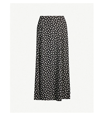 Reformation Jaime Floral-print High-waist Crepe Midi Skirt In Brandy