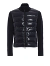 MONCLER BLUE KNIT WOOL AND PADDED NYLON ZIP CARDIGAN