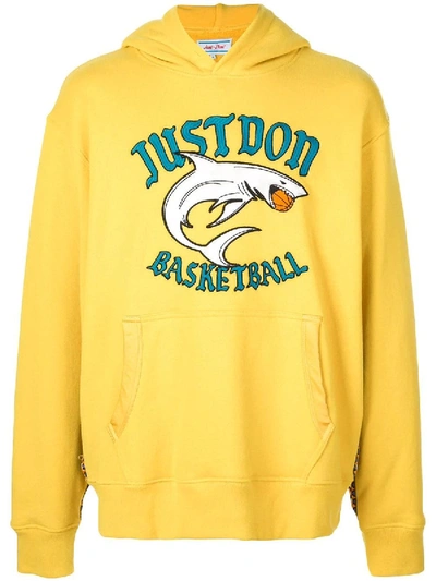 Just Don Embroidered Jersey Sweatshirt Hoodie In Gold