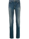 SAINT LAURENT Faded Mid-rise Slim Jeans,578972 Y507V