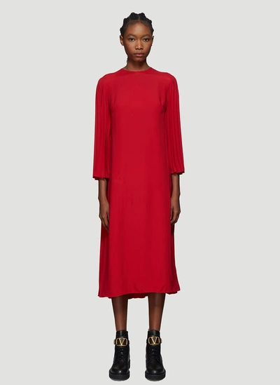 Valentino Pleated Crepe Dress In Red