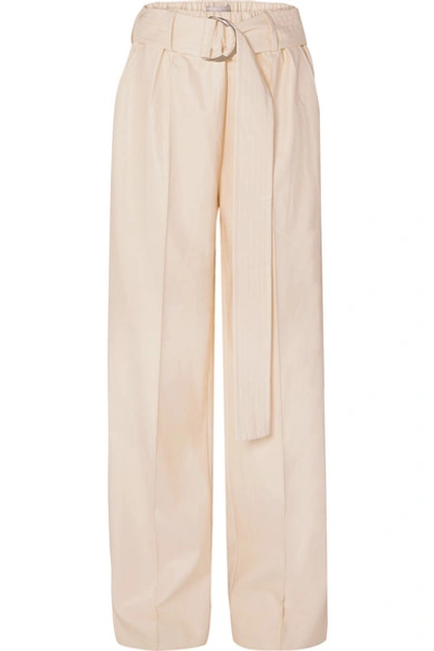 Stand Studio Alaina Belted Faux Leather Wide-leg Trousers In Cream