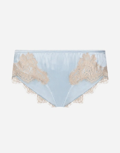Dolce & Gabbana Satin Briefs With Lace In Blue