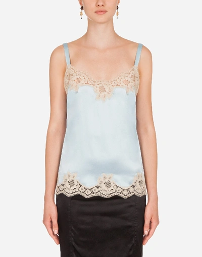 Dolce & Gabbana Satin Underwear Top With Lace In Blue