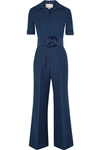 Gucci Belted Wool And Silk-blend Cady Jumpsuit In Navy