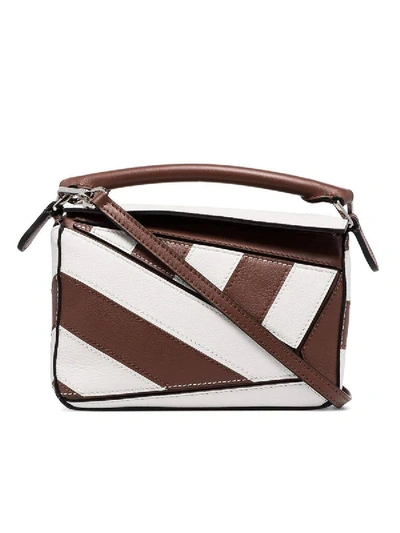 Loewe 'puzzle Rugby' Stripe Small Leather Bag In Brunette & Soft White