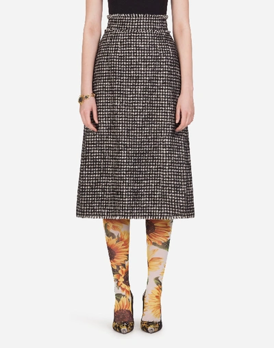 Dolce & Gabbana Houndstooth Fitted Midi Skirt In Grey