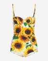 DOLCE & GABBANA SUNFLOWER-PRINT BALCONETTE ONE-PIECE SWIMSUIT